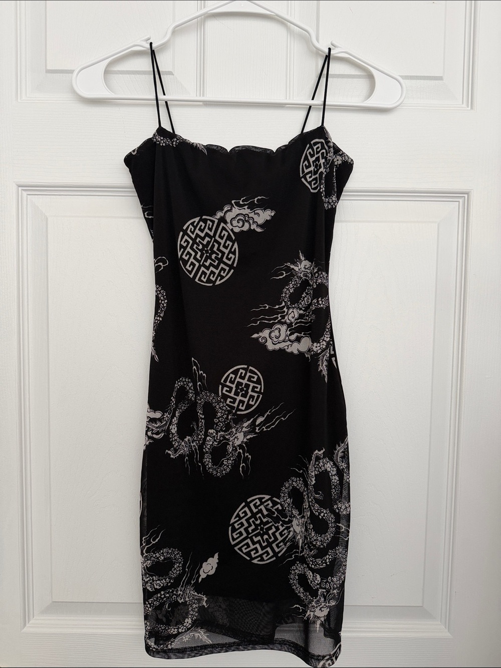 Windsor Black Slip Dress with White Dragon & Medallion Print